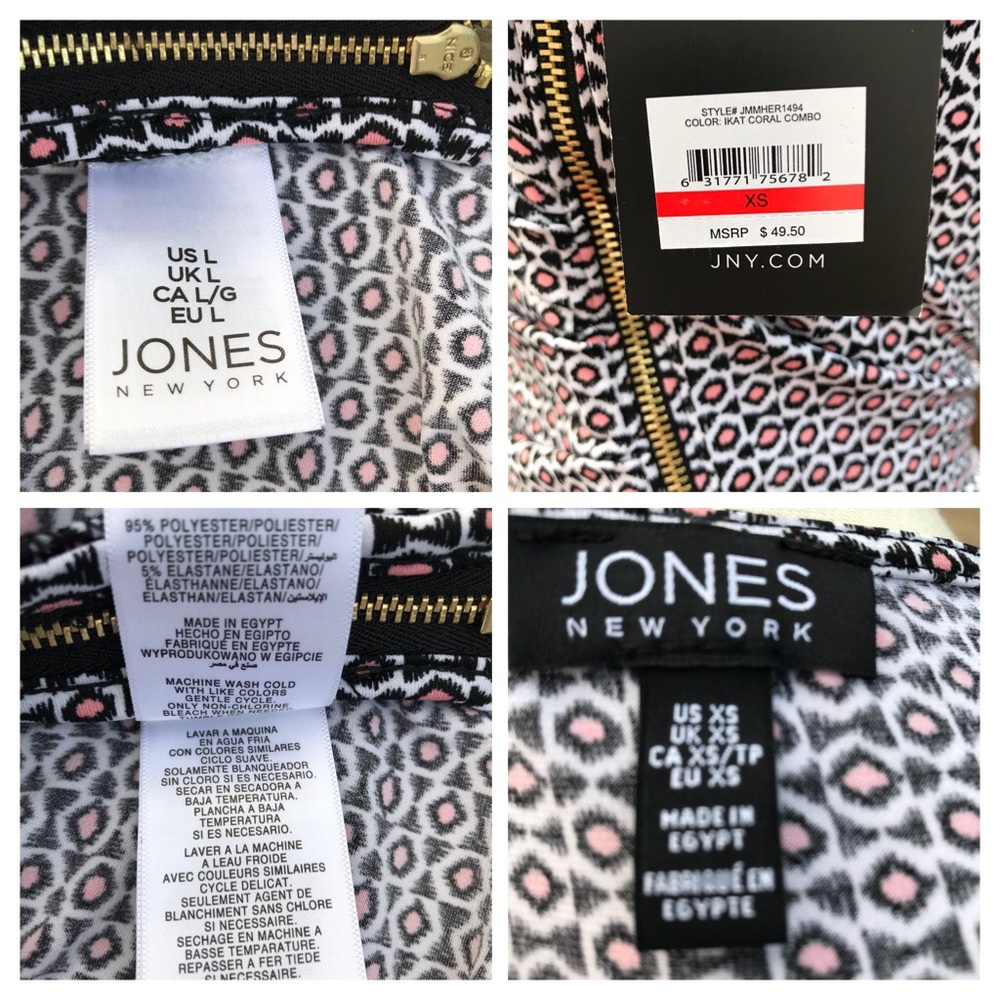 Jones New York Top Slvls Ikat Coral Exposed Zip XS - Picture 7 of 8